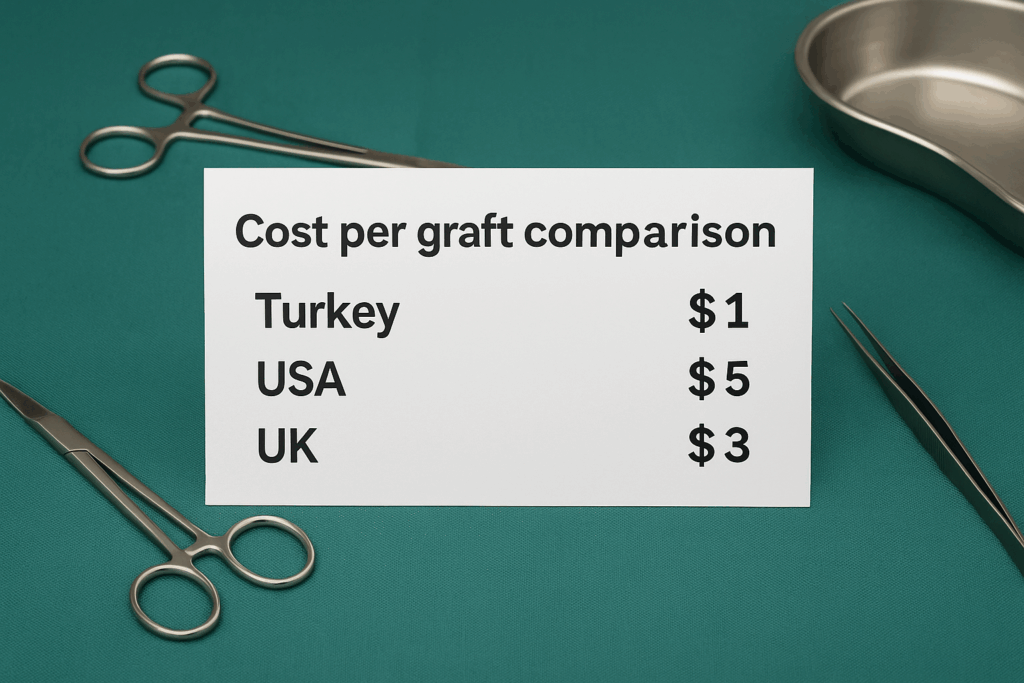 FUE cost per graft comparison Turkey vs USA vs UK