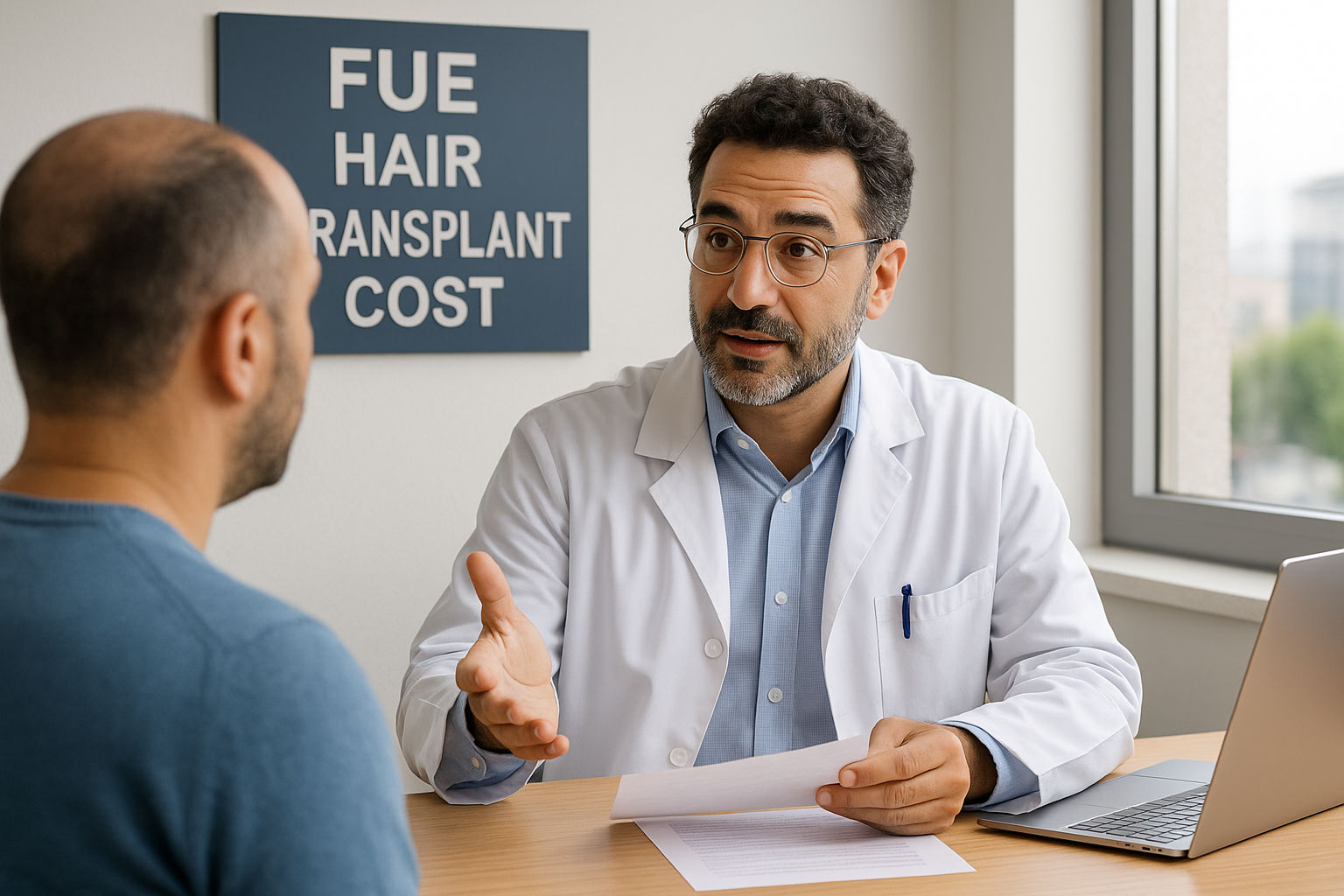 FUE hair transplant cost consultation with surgeon in Turkey