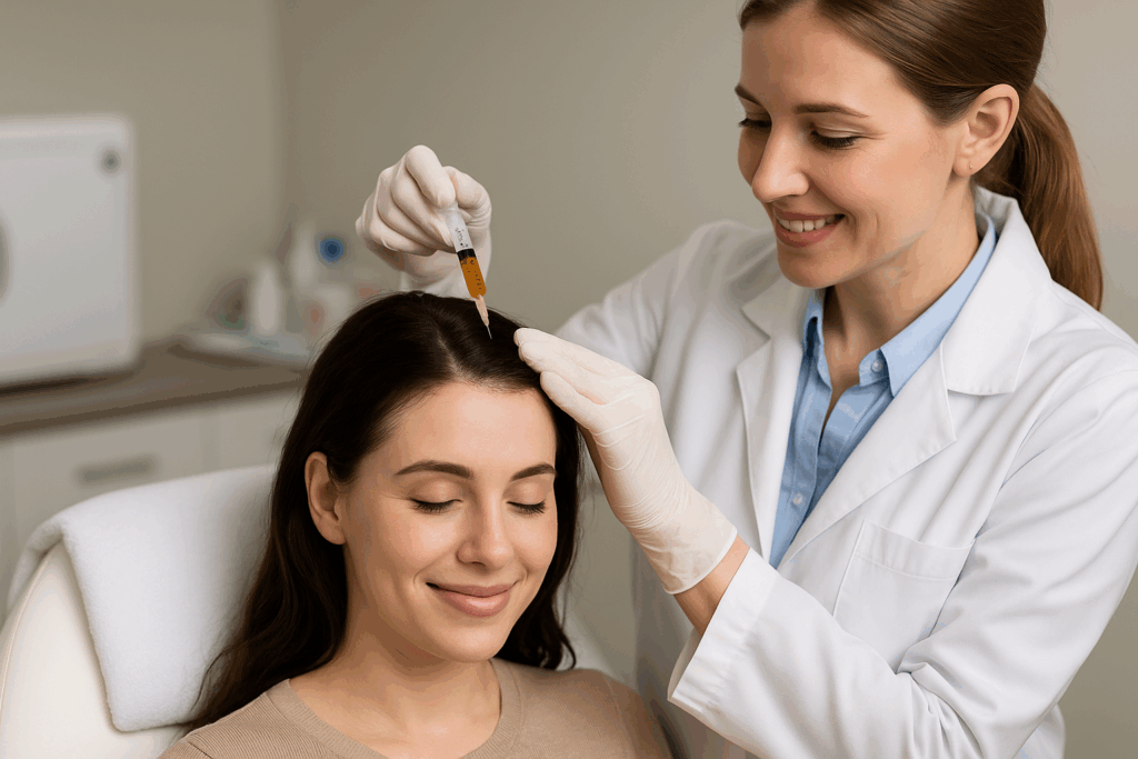 Female patient receiving PRP Therapy (Platelet-Rich Plasma)