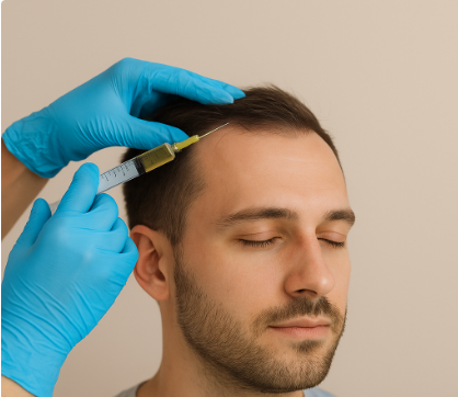 Patient receiving a scalp injection as part of a regenerative therapy