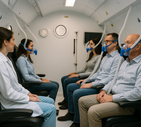 Patients in Hyperbaric chamber receiving HBOT therapy